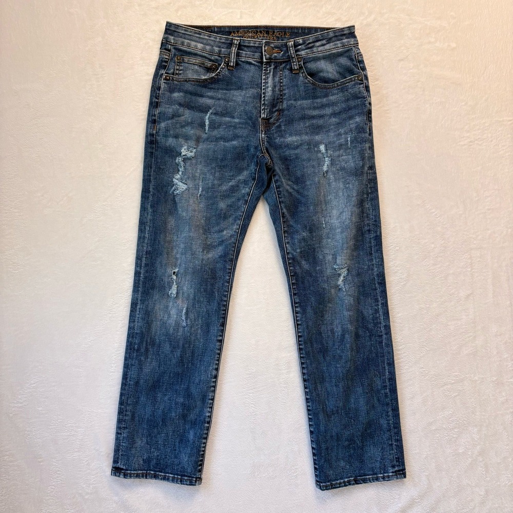 American Eagle Jeans‎ Men 31 x 30 Blue Original Straight Extreme Flex Distressed